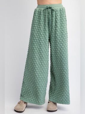 Easel Cloud Nine Pillow Puff Textured Hacci Lounge Pants in Sage Green large